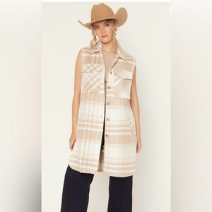 Like new! ASHLEY WOMEN'S PLAID PRINT BUTTON-DOWN LONG VEST